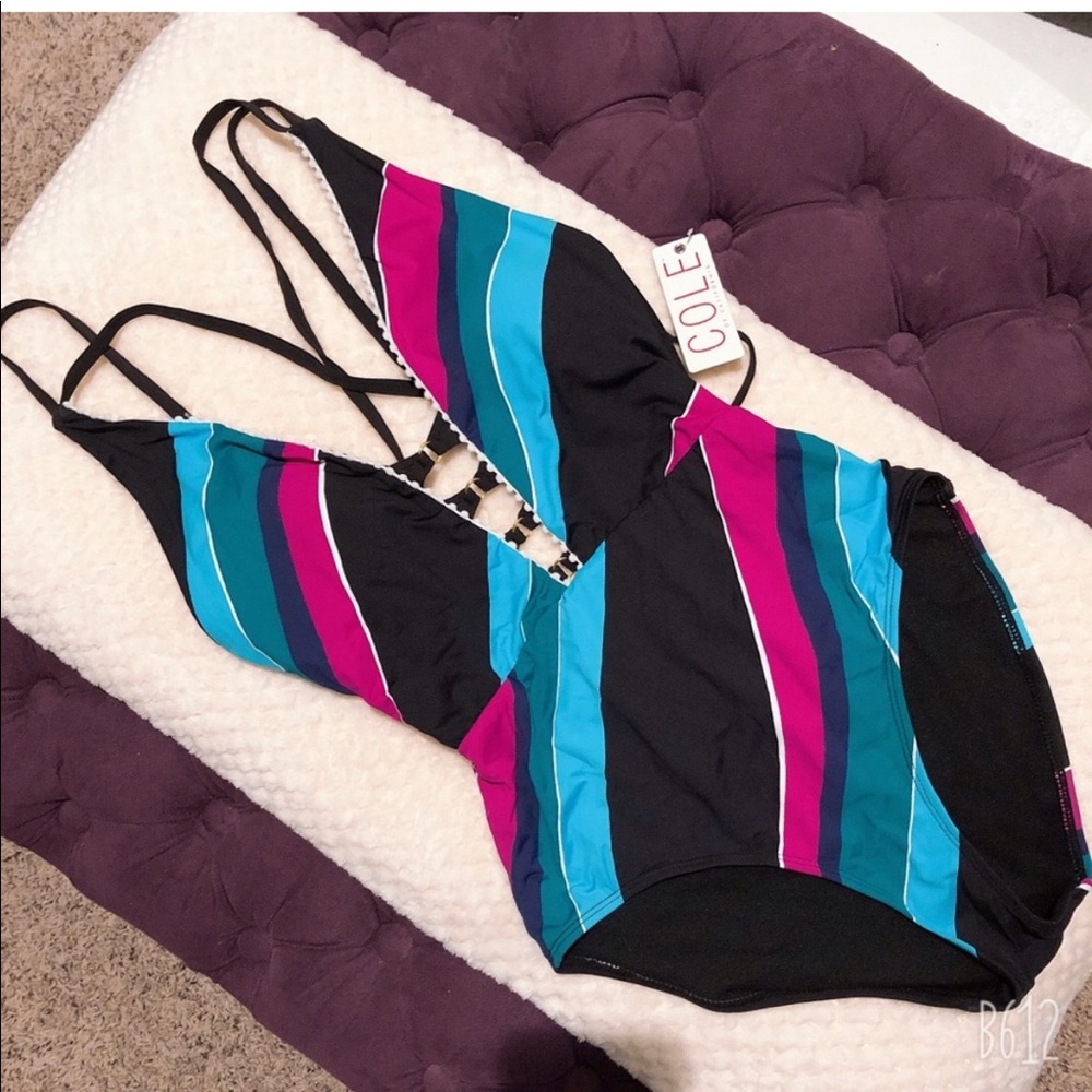 Cole of California Plunge Swimwear One Piece Pom Pom  Size 8 NWT - Picture 8 of 9